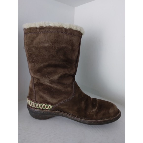 UGG 5183 Kona Dark Brown Leather Sheepskin Elastic Toggle Boots Women's Size 7 - Picture 5 of 9
